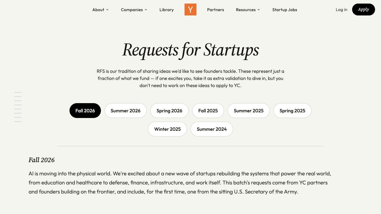 YC Fall 2026 Requests for Startups: Five AI Opportunities, from Personal Learning to Team Collaboration