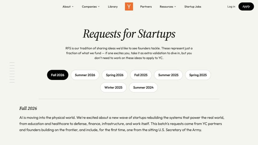 YC Fall 2026 Requests for Startups: Five AI Opportunities, from Personal Learning to Team Collaboration
